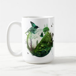 Nature's Symphony Vibrant Green Landscape wth Bird コーヒーマグカップ