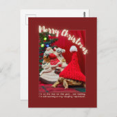 Naughty and Cute Christmas Baby Turtle with Santa ポストカード (正面/裏面)
