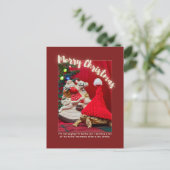 Naughty and Cute Christmas Tortoise with Santa ポストカード (スタンド正面)