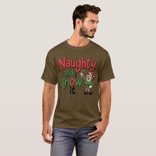 Naughty And I Know It 🎁 Santa's Elf Christmas ⛄ Tシャツ (正面フル)