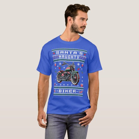 Naughty Biker Ugly Christmas Sweater Tシャツ (正面フル)