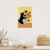 Naughty Black Cat Sunflower Painting Style ポスター (キッチン)