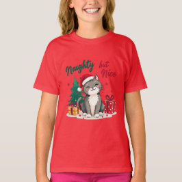 Naughty But Nice Cat Christmas T-shirt Tシャツ