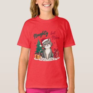 Naughty But Nice Cat Christmas T-shirt Tシャツ