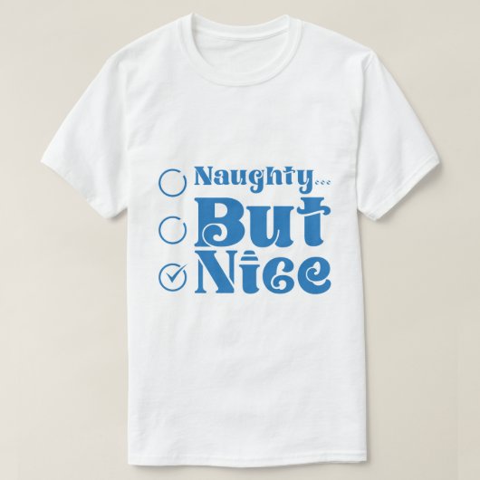 "Naughty But Nice" Funny Christmas Checklist Tシャツ (デザイン正面)