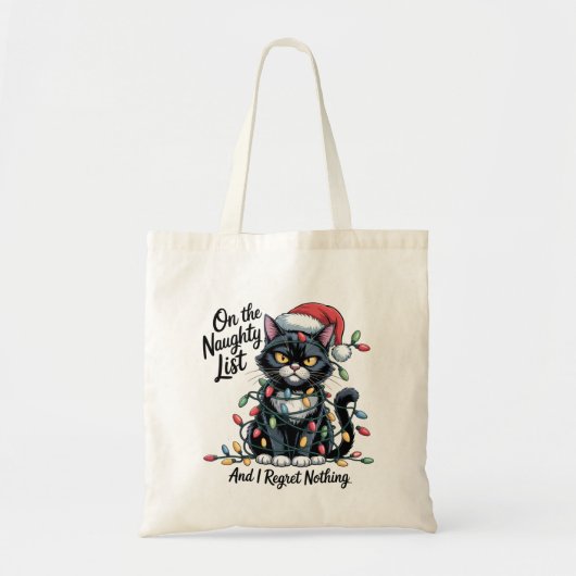 Naughty Cat Christmas Bag – Funny Santa Hat  トートバッグ (正面)