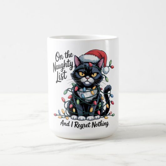 Naughty Cat Christmas Mug – Funny Santa Hat  コーヒーマグカップ (中央)