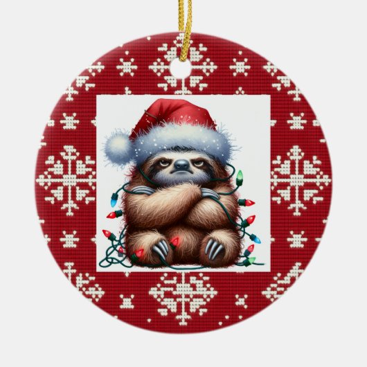 Naughty Christmas Lights Sloth セラミックオーナメント (正面)