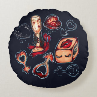 Naughty Dice & Champagne Adult Humor Dark Romantic ラウンドクッション