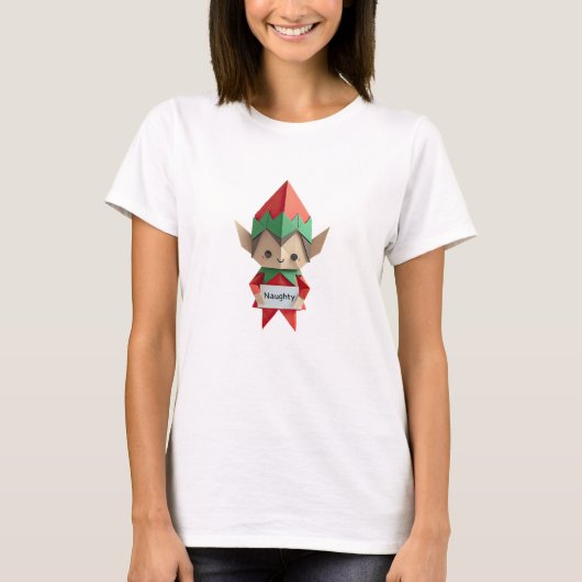 Naughty ELF funny origami fold christmas outfit Tシャツ (正面)