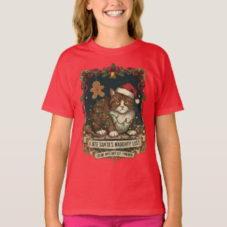 "Naughty List" Cat Christmas Humor. Tシャツ