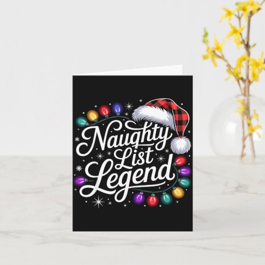 Naughty List Legend Xmas Lights Buffalo Plaid Red  カード (黄色い花)