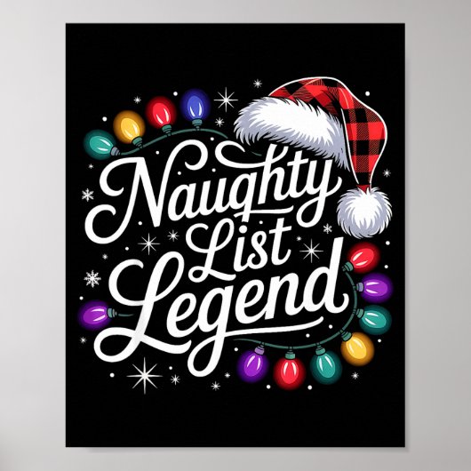 Naughty List Legend Xmas Lights Buffalo Plaid Red  ポスター (正面)