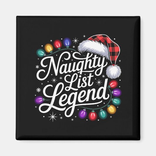 Naughty List Legend Xmas Lights Buffalo Plaid Red マグネット (正面)
