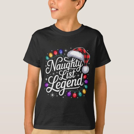 Naughty List Legend Xmas Lights Buffalo Plaid Red  Tシャツ (正面)