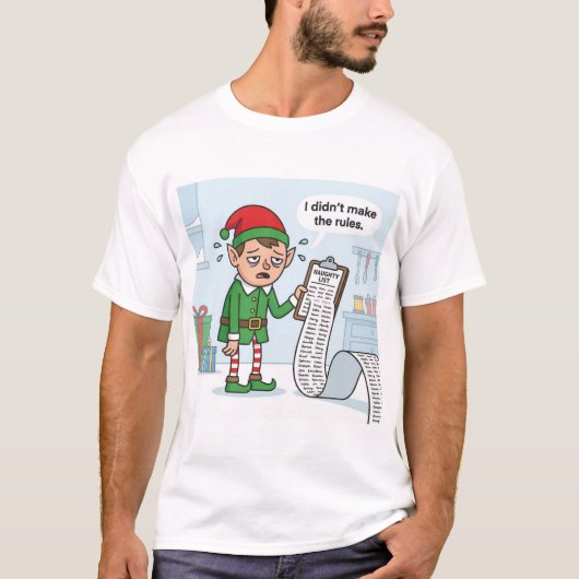 Naughty List Overload – Elf Accountability Tee Tシャツ (正面)