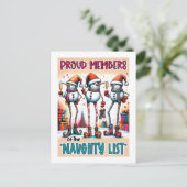 Naughty List Snowmen Toasting in Holiday Style ポストカード (スタンド正面)