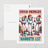 Naughty List Snowmen Toasting in Holiday Style ポストカード (正面/裏面)