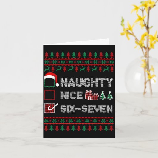 Naughty Nice 6 7 Funny Brainrot Meme Ugly Xmas Six カード (黄色い花)