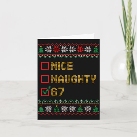 Naughty Nice 6 7 Funny Brainrot Meme Ugly Xmas Six カード (正面)