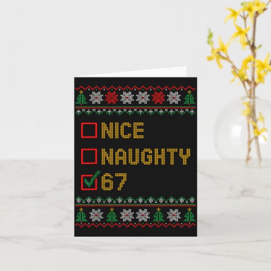 Naughty Nice 6 7 Funny Brainrot Meme Ugly Xmas Six カード (黄色い花)