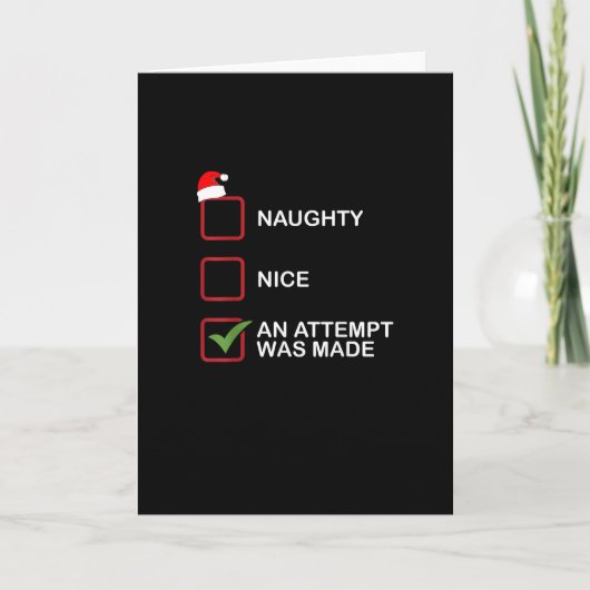 Naughty Nice Attempt Made Funny Christmas List カード (正面)