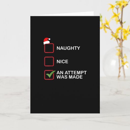 Naughty Nice Attempt Made Funny Christmas List カード (黄色い花)