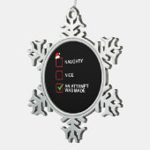 Naughty Nice Attempt Made Funny Christmas List スノーフレークピューターオーナメント (右)
