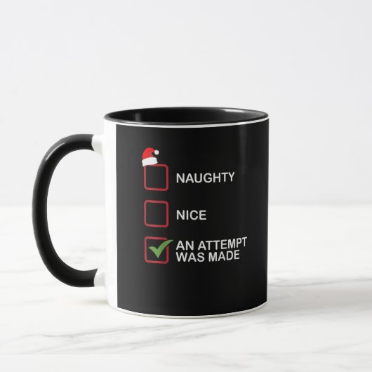 Naughty Nice Attempt Made Funny Christmas List マグカップ (左)