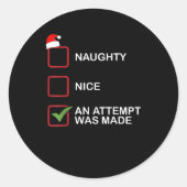 Naughty Nice Attempt Made Funny Christmas List  ラウンドシール (正面)