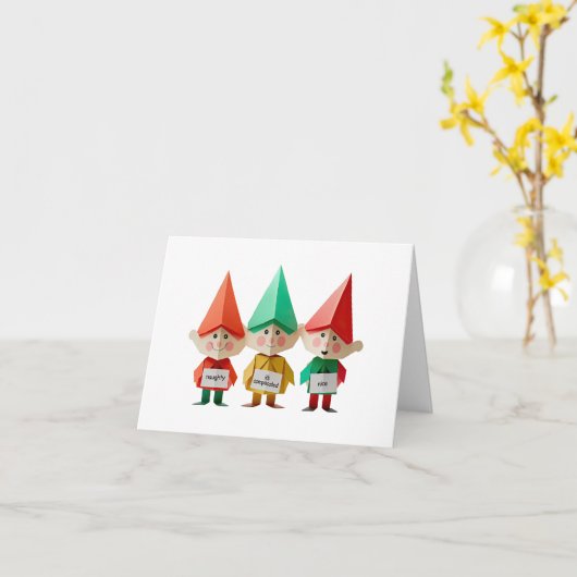 Naughty Nice Complicated Christmas Elves funny カード (黄色い花)