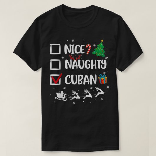 Naughty Nice Cuban Christmas Funny Santa Hat Xmas  Tシャツ (デザイン正面)
