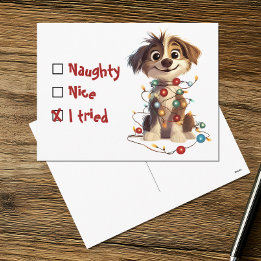 Naughty Nice I Tried Holiday Puppy シーズンポストカード