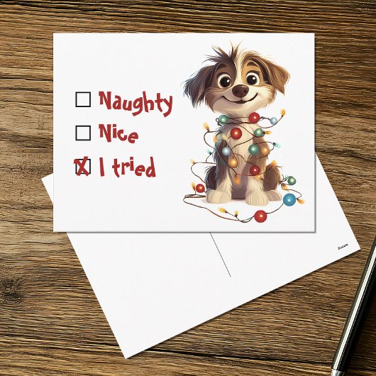 Naughty Nice I Tried Holiday Puppy シーズンポストカード