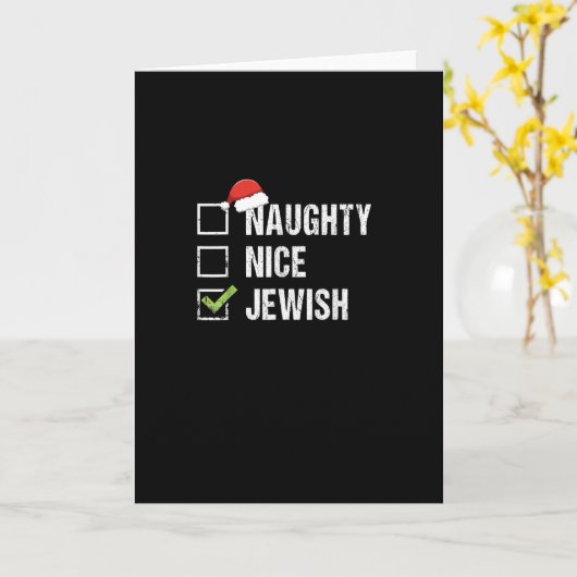 Naughty Nice Jewish Santa Christmas  カード (黄色い花)