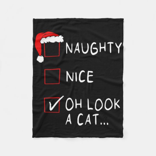 Naughty Nice List Oh Look A Cat Xmas Men Women Chr フリースブランケット (正面)