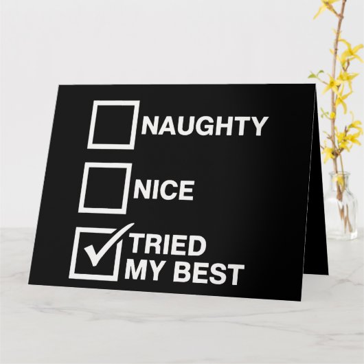 Naughty Nice List Tried My Best Santa Funny Xmas カード (黄色い花)