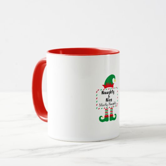 Naughty Nice Mostly Naughty Elf Funny Xmas Mug マグカップ (正面左)