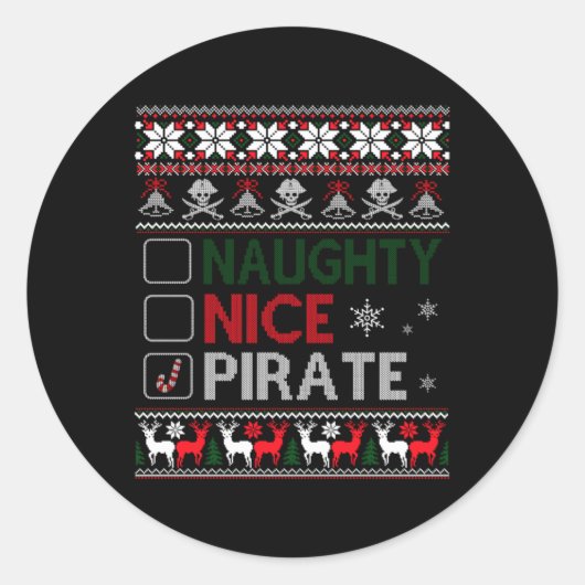 Naughty Nice Rate Funny Christmas Checklist Ugly T ラウンドシール (正面)