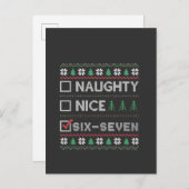 Naughty Nice Six Seven Funny 6 7 Ugly Christmas インビテーションポストカード (正面/裏面)