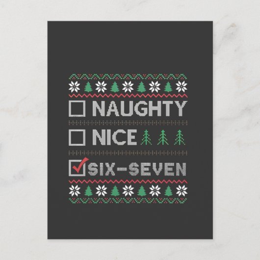 Naughty Nice Six Seven Funny 6 7 Ugly Christmas インビテーションポストカード (正面)