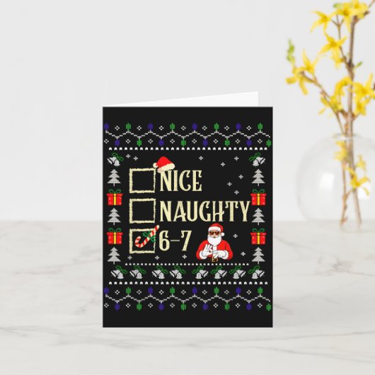 Naughty Nice Six Seven Kids Ugly Christmas Sweater カード (黄色い花)
