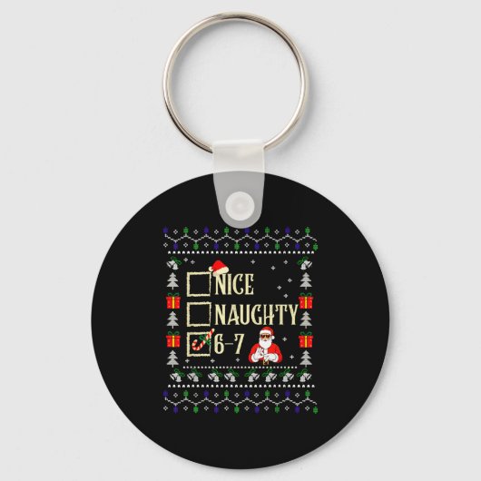 Naughty Nice Six Seven Kids Ugly Christmas Sweater キーホルダー (正面)