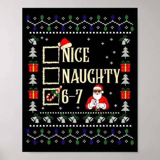 Naughty Nice Six Seven Kids Ugly Christmas Sweater ポスター (正面)