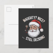 Naughty? Nice? STILL Deciding Funny Santa Claus シーズンポストカード (正面/裏面)
