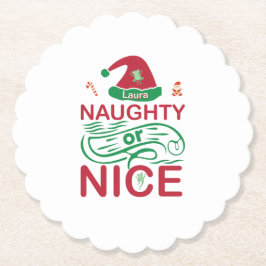 Naughty or Nice Christmas Frogs with Santa Design ペーパーコースター