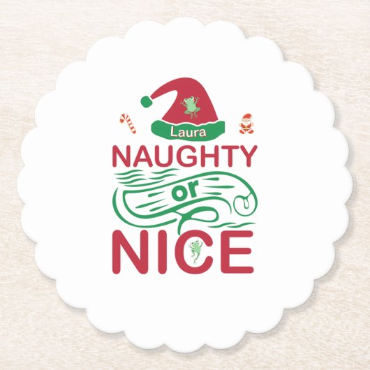  Naughty or Nice Christmas Frogs with Santa Design ペーパーコースター (正面)
