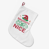 Naughty or Nice Christmas Frogs with Santa Design ラージクリスマスストッキング (正面 (吊り時))