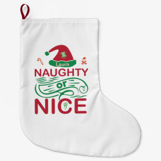  Naughty or Nice Christmas Frogs with Santa Design ラージクリスマスストッキング