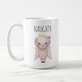 Naughty or Nice Cute Holiday Angel Pig Cartoon コーヒーマグカップ (左)